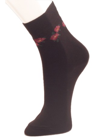 Giulia Cotton Socks with Floral Pattern nero