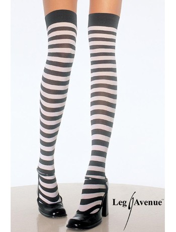Leg Avenue Opaque Striped  Thigh Highs black-white