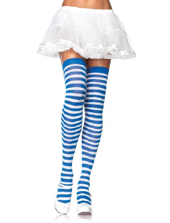 Leg Avenue Opaque Striped  Thigh Highs blue/white