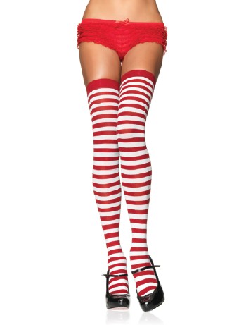 Leg Avenue Opaque Striped  Thigh Highs white-red