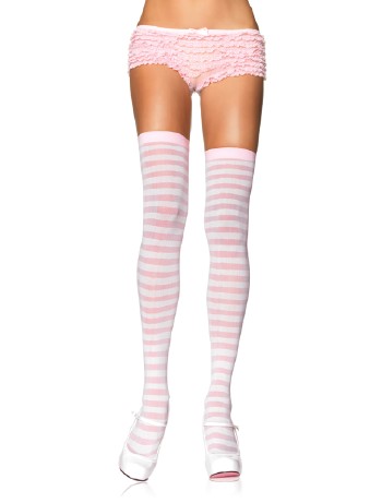 Leg Avenue Opaque Striped  Thigh Highs ivory/pink  