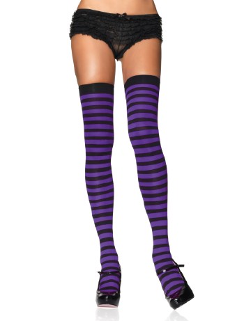 Leg Avenue Opaque Striped  Thigh Highs black-purple